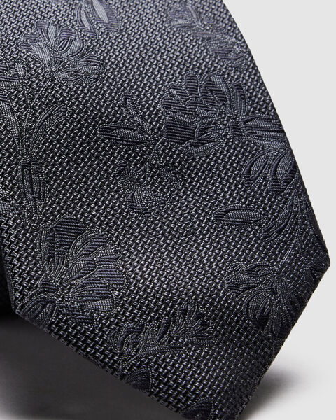 Silk Jacquard Floral Tie, Grey, hi-res